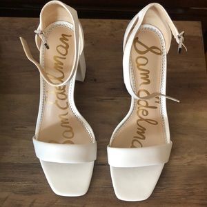 Sam Edelman white block wedding heels; 3.5 inches and worn once; size 8